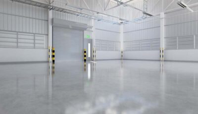 Shiny polished concrete flooring in a warehouse